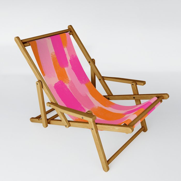 Abstract, Paint Brush Effect, Orange and Pink Sling Chair