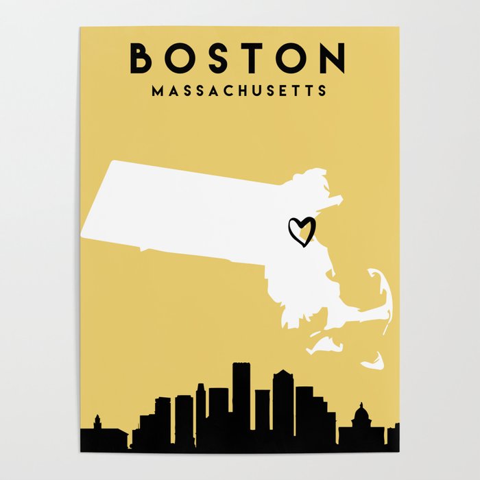 BOSTON MASSACHUSETTS LOVE CITY SILHOUETTE SKYLINE ART Poster