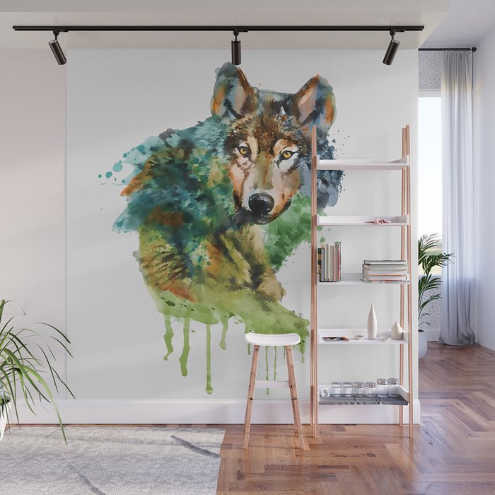 Wolf Face Watercolor Painting Wall Mural By Marianvoicu Society6
