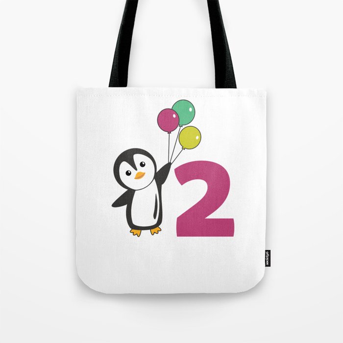 Penguin Second Birthday Balloons For Kids Tote Bag