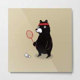 Badminton Bear Metal Print