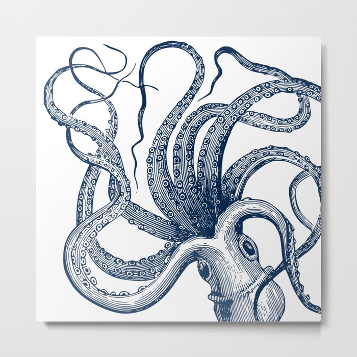 Octopus Navy Metal Print