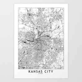 Kansas City White Map Art Print
