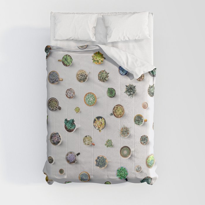 Coffee time. Cactus and succulents pattern Comforter