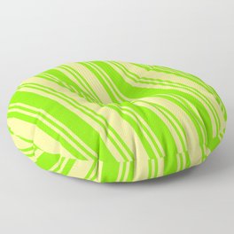 [ Thumbnail: Tan & Green Colored Lines Pattern Floor Pillow ]