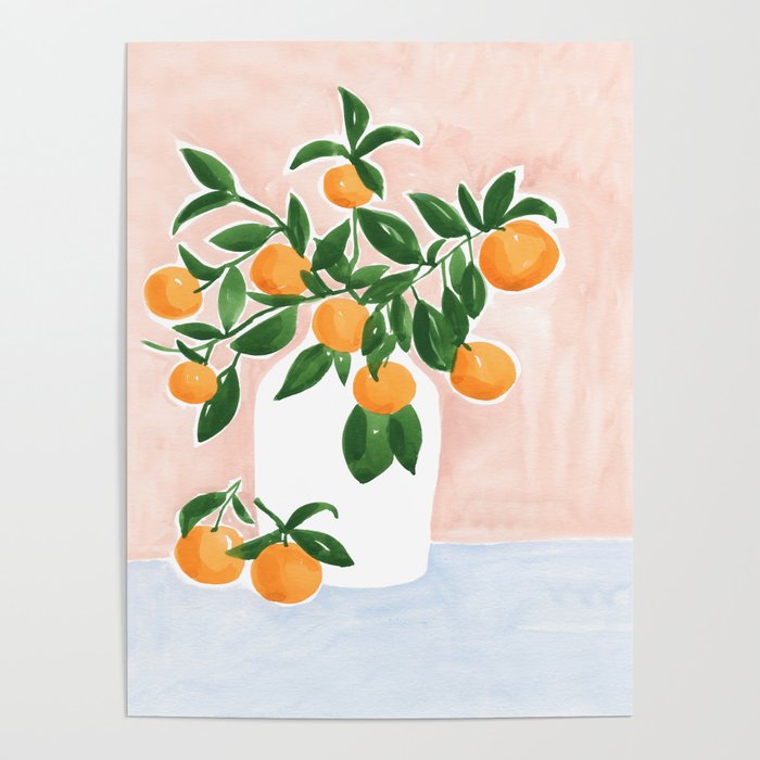 Orange Tree Branch in a Vase Poster by Sabina Fenn Illustration | Society6