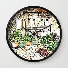 Barbarano Romano: chestnuts box and pots with plants Wall Clock