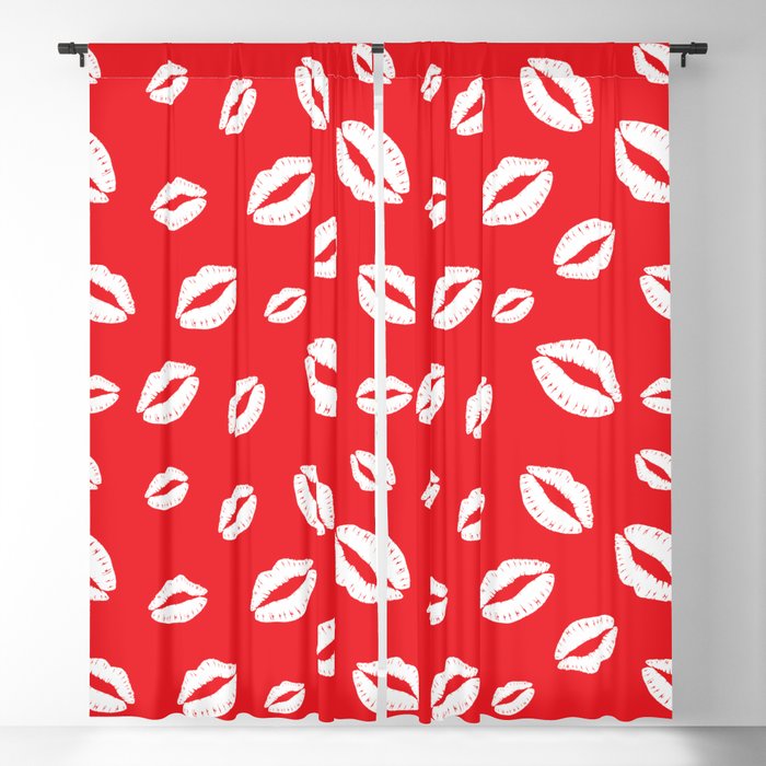 Lipstick kisses on red background. Digital Illustration background Blackout Curtain