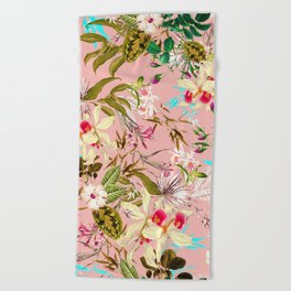 Gardenia | Vintage Botanical Nature Pattern | Blush Boho Plants Garden Floral Beach Towel