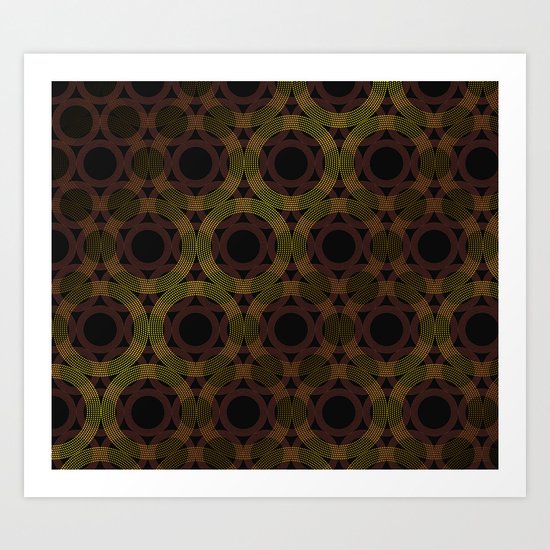 Beaded Circles Maroon and Gold Art Print