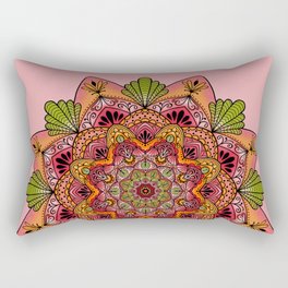 Pink, Orange and Green Floral Mandala Rectangular Pillow