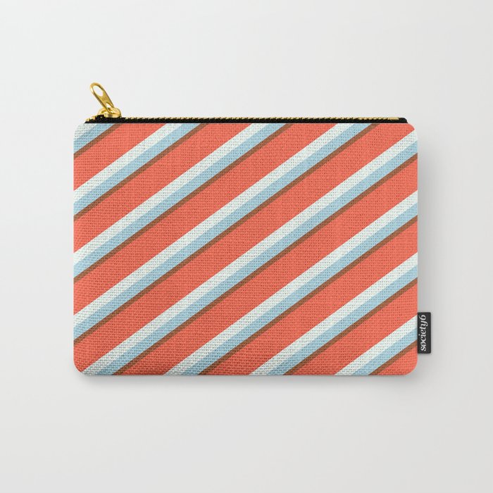Red, Mint Cream, Light Blue, and Sienna Colored Lines/Stripes Pattern Carry-All Pouch