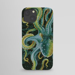 Green Octopus Vintage Map Dark Green iPhone Case