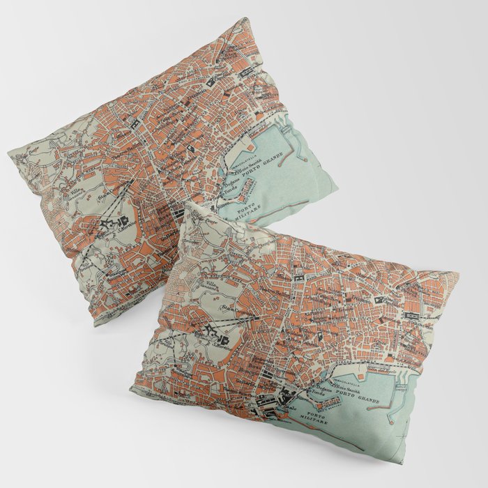 Vintage Map of Naples Italy (1911) Pillow Sham