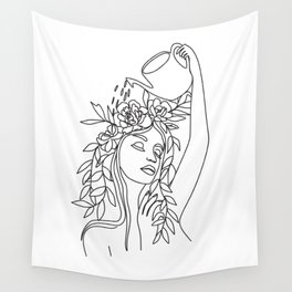Blooming Self Care Line Art Wall Tapestry