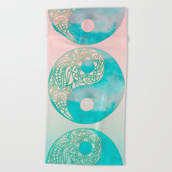 Yin Yang Watercolor Esoteric Symbol Beach Towel