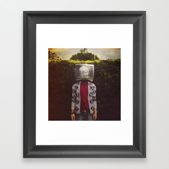 This TV haze sucks me through. I watch the world from the inside Framed Art Print