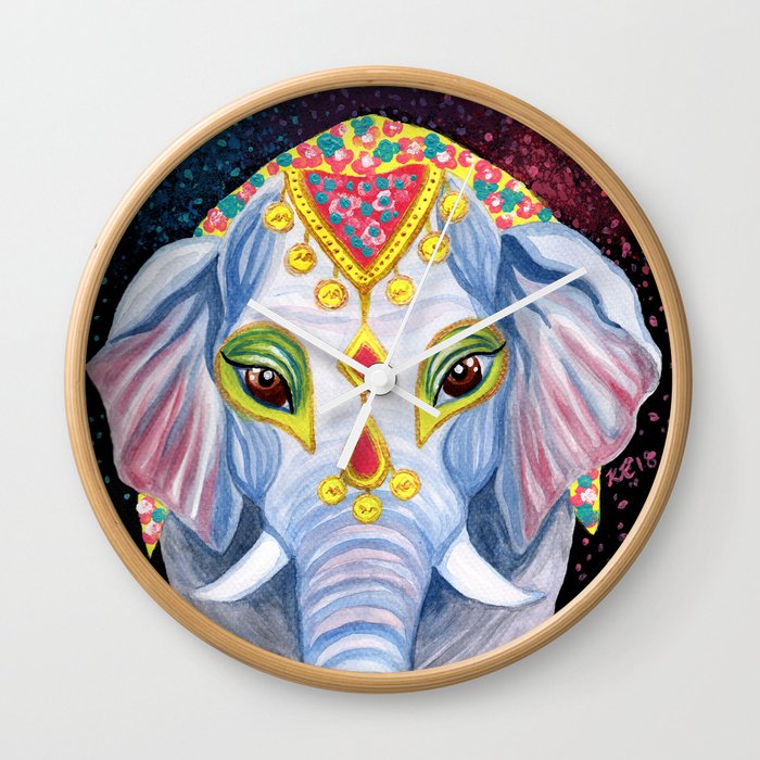 Indian Holi Elephant Watercolor And Acrylic Painting Wall Clock By Ilylilyart Society6