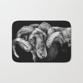 " Reggie " the ram Bath Mat | Satanic, Digital, Digitalart, Sheep, Monochrome, Black And White, Art, Digital Manipulation, Fineart, Ram 