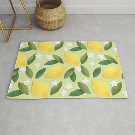 Lemons, white flowers and green leaves pattern Area & Throw Rug