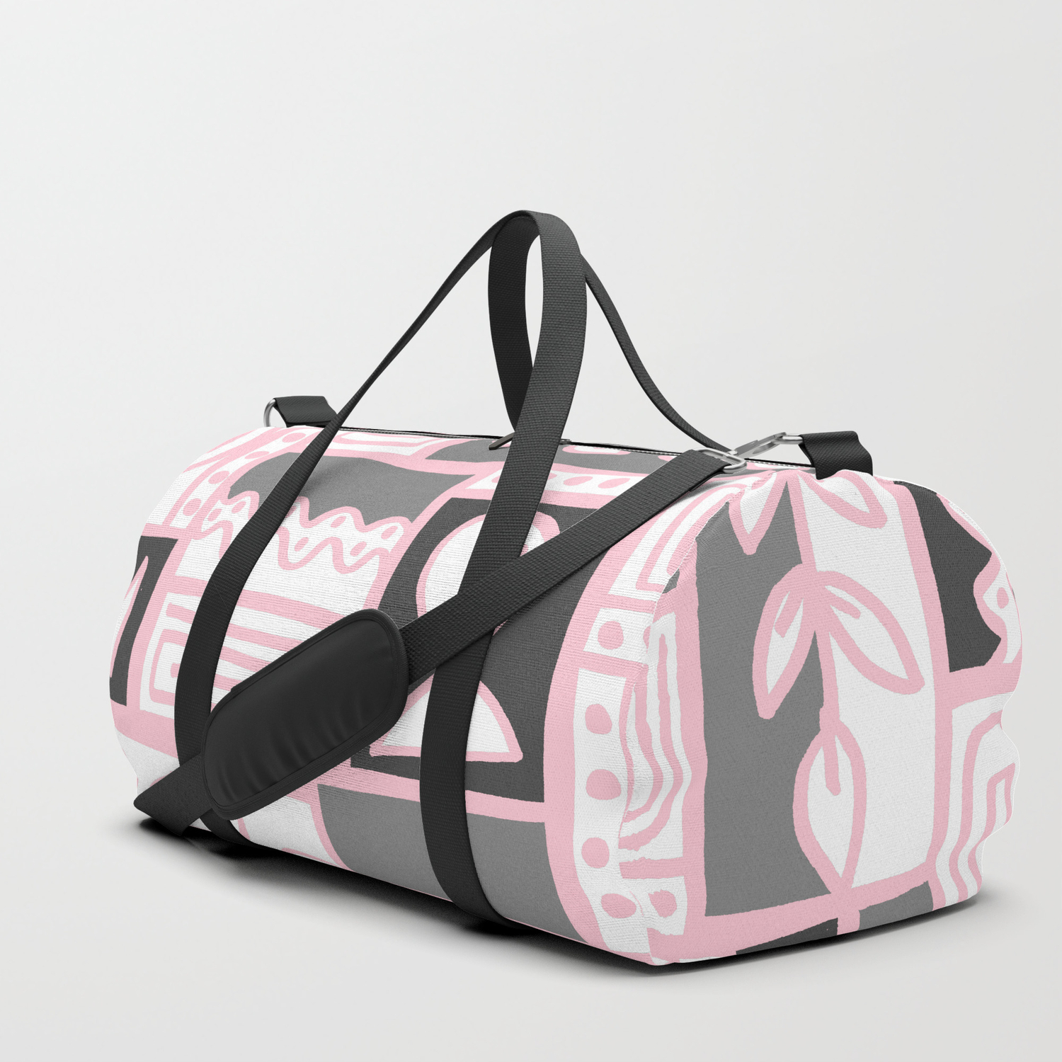 pink duffle bag grey