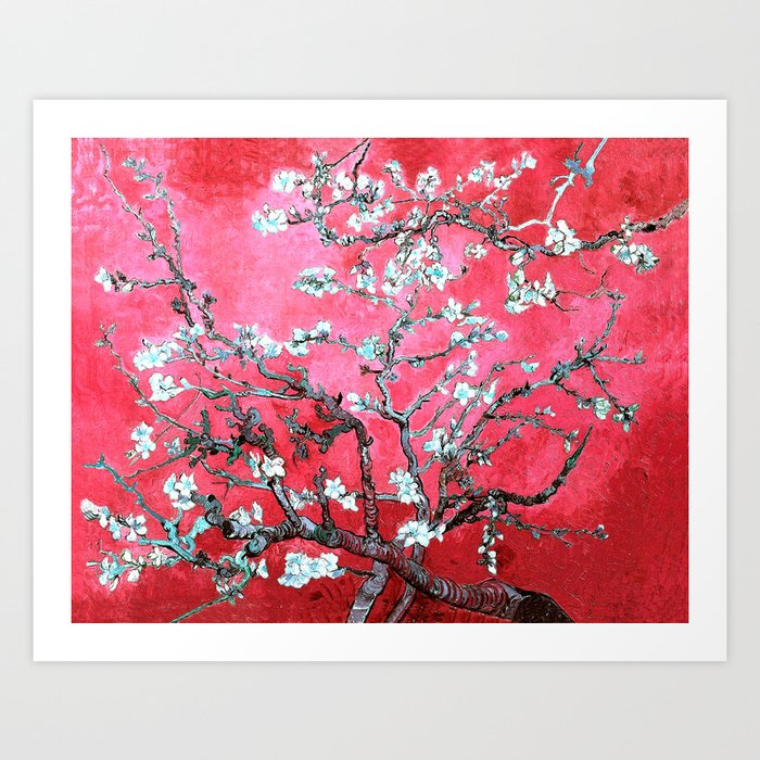 Van Gogh Almond Blossoms : Reddish Pink & Light Blue Art Print