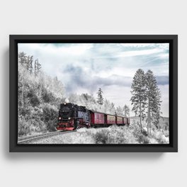 Vintage train,snow,winter art Framed Canvas