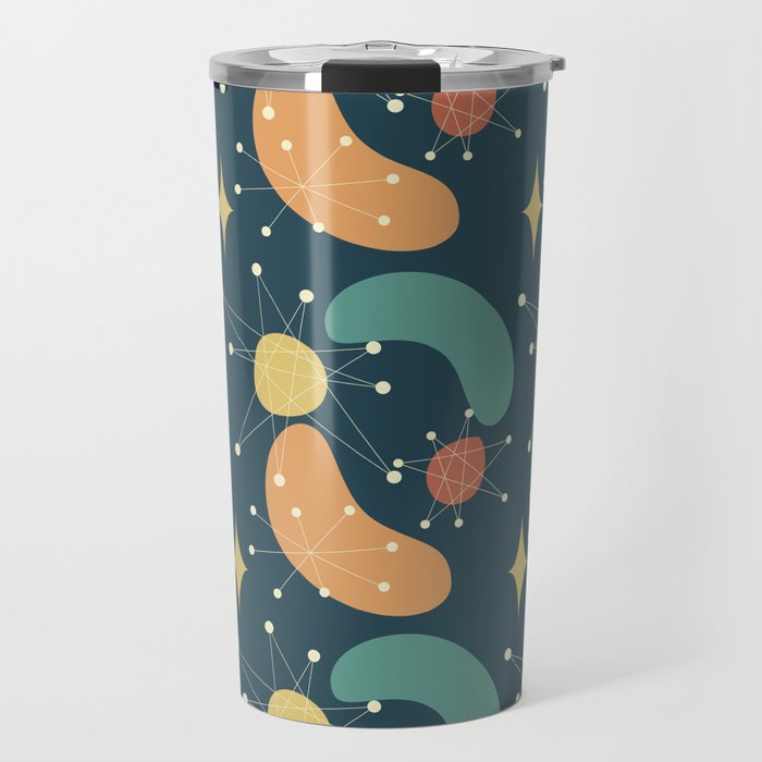 Mid Century Modern Abstract Pattern 21 in Teal, Orange and Yellow Travel Mug