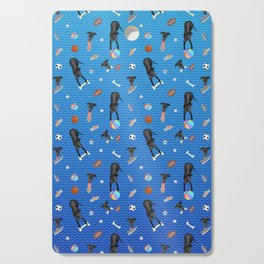 Cute Black Puppies with Toys - Blue Gradient Theme Cutting Board