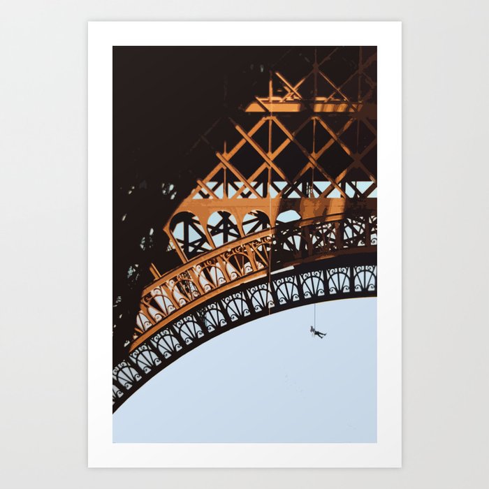 Abseiling the Eiffel Tower, Paris Art Print