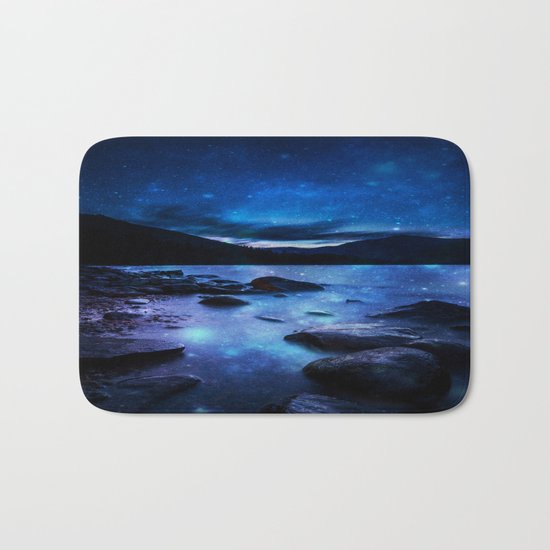 Magical Mountain Lake Dark Blue Bath Mat