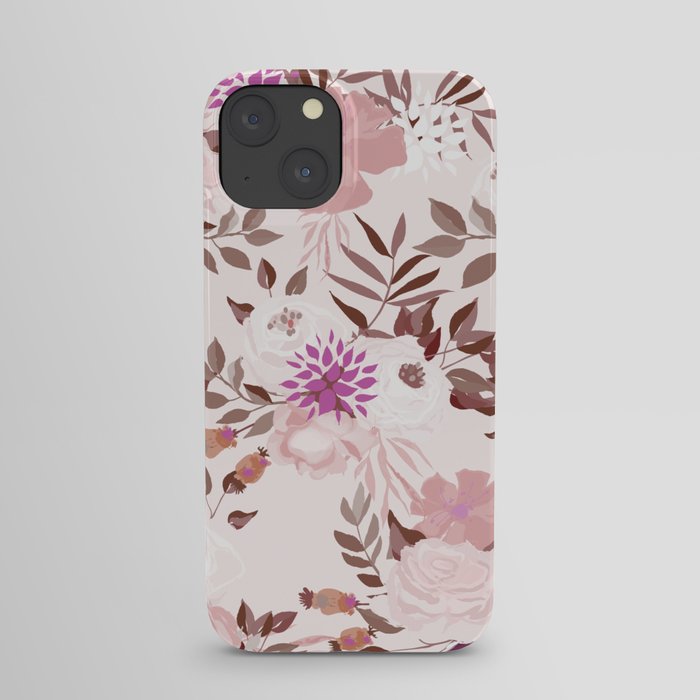 Vintage Pink Flowers Painted Watercolour Garden Pattern iPhone Case