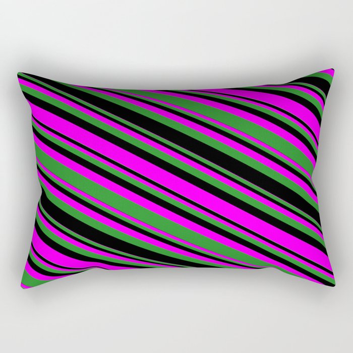 Fuchsia, Forest Green & Black Colored Lines/Stripes Pattern Rectangular Pillow