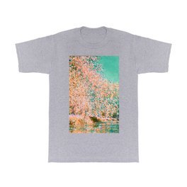 Monet : Bend in the River Epte 1888 peach teal T Shirt | Oil, Digital, Pop Art, Impressionism, Painting, Abstract, Classic, Landscape, Peach, Monet 