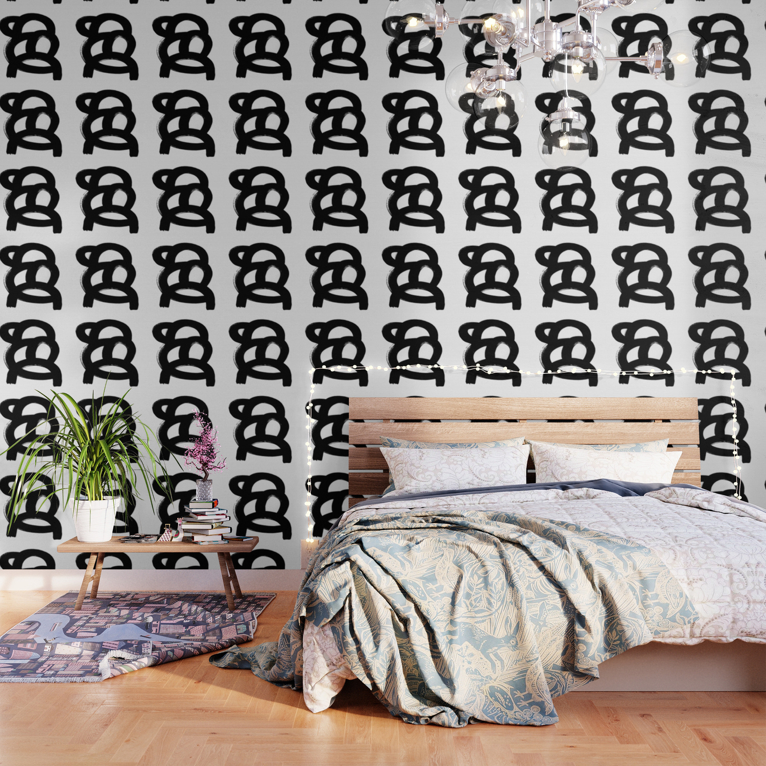 Black White Minimalist Abstract Mid Century Ink Art Dark Brush Strokes Wallpaper