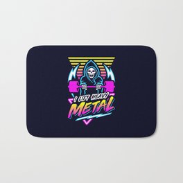 I Lift Heavy Metal (Gym Reaper) Retro Neon Synthwave 80s 90s Bath Mat | Synthwave, Bench, Vaporwave, Skull, Iliftheavymetal, Muscle, Gains, Barbell, Gymreaper, Squat 