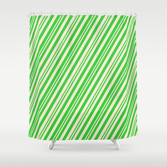 Lime Green & Beige Colored Stripes/Lines Pattern Shower Curtain