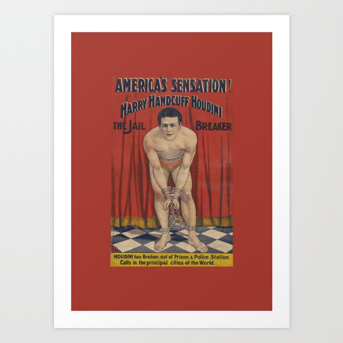 Harry Handcuff Houdini Magician Vintage Poster Art Print
