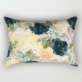 Watercolor navy blue ivory orange pink green floral Rectangular Pillow