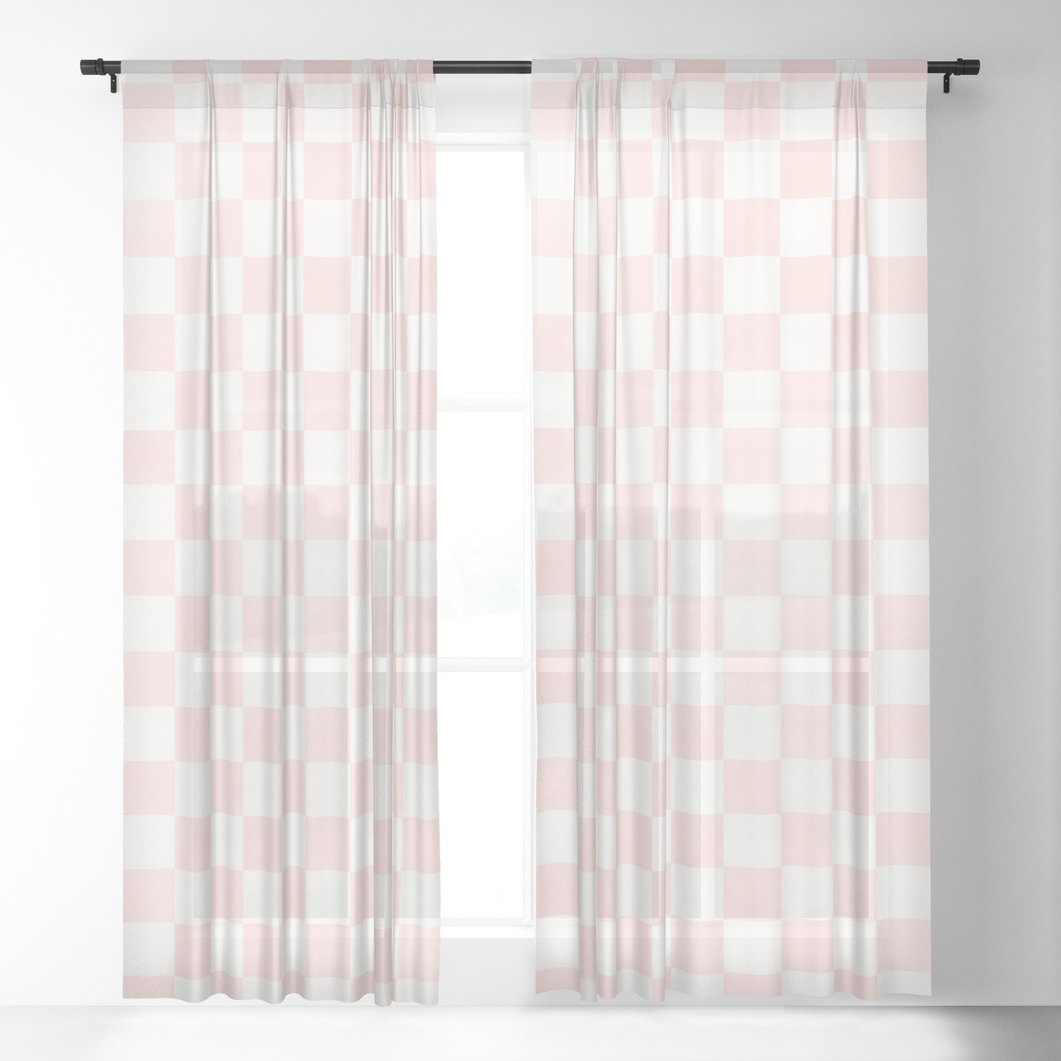 Blush Pink Coral Checkers Sheer Curtain By Beautifulhomes Society6
