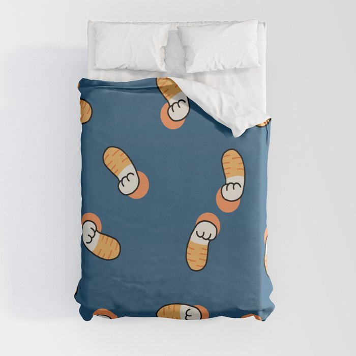 Orange Cat Paw with Blue Background Duvet Cover