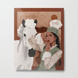 Kazakh Woman with her Horse Metal Print