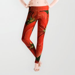 Happy Valentine's Day Red Poinsettia Christmas Flowers Leggings