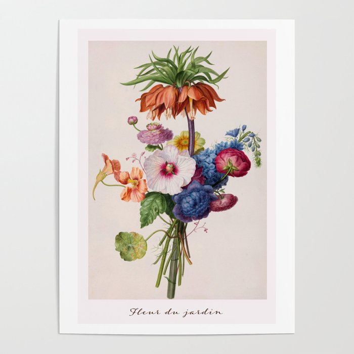 Pretty Spring Bouquet of Pink, Blue, & Orange Flowers Poster
