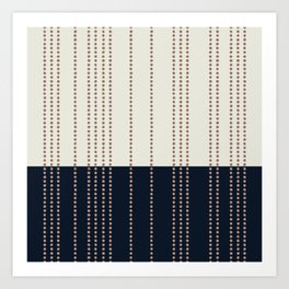 Spotted Stripes, Navy, Ivory and Light Terracotta Art Print