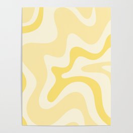 Retro Liquid Swirl Abstract Square in Soft Pale Pastel Yellow Poster