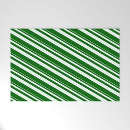 [ Thumbnail: Mint Cream & Dark Green Colored Lined Pattern Welcome Mat ]