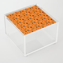 Ladybug and Floral Seamless Pattern on Orange Background Acrylic Box