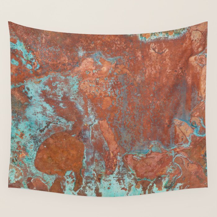 Best Seller Tarnished Metal Copper Aqua Texture - Natural Marbling  Industrial Art Wall Tapestry