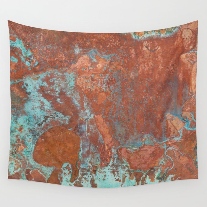 Tarnished Metal Copper Aqua Texture - Natural Marbling Industrial Art  Wall Tapestry